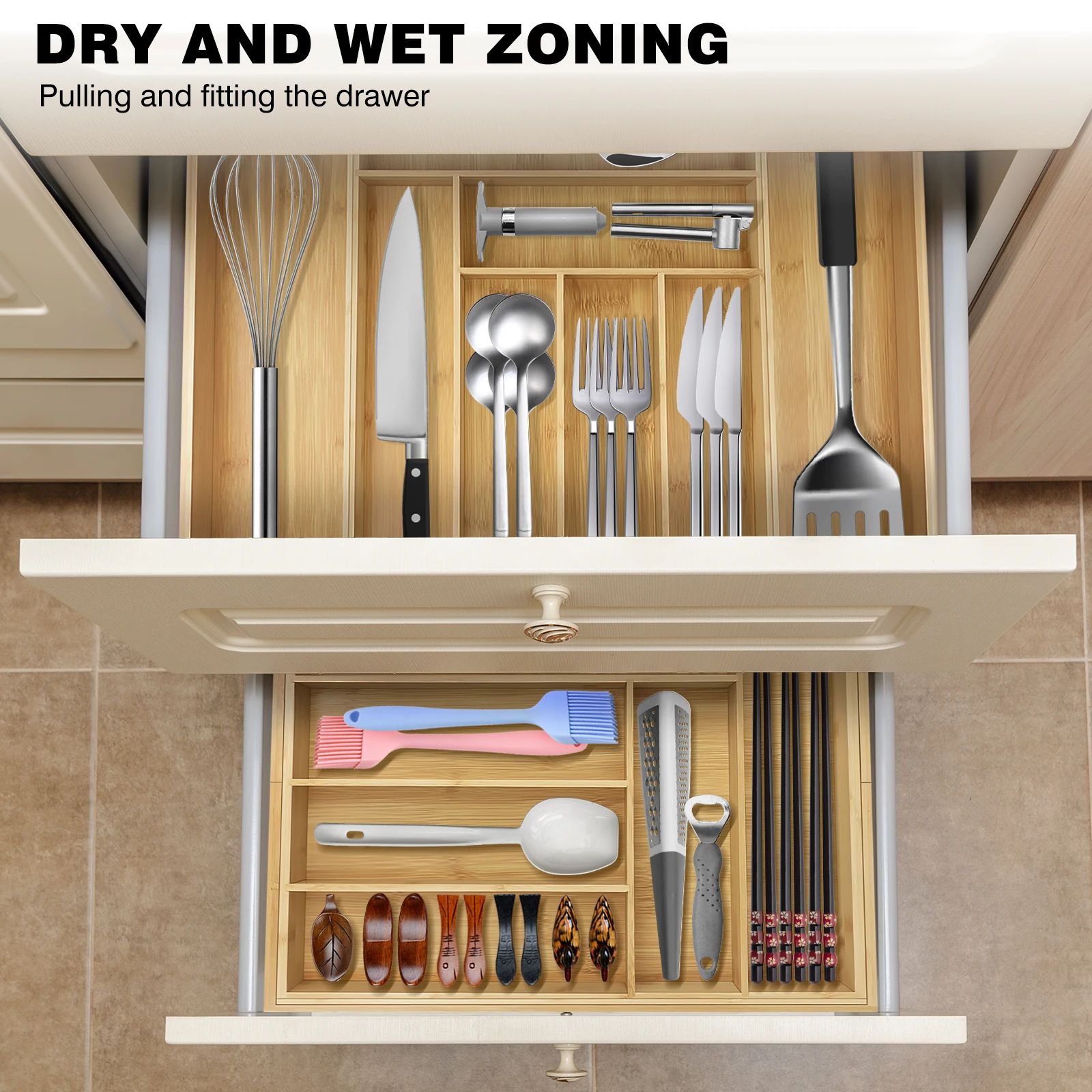 Bambus-Besteckkasten, ausziehbar