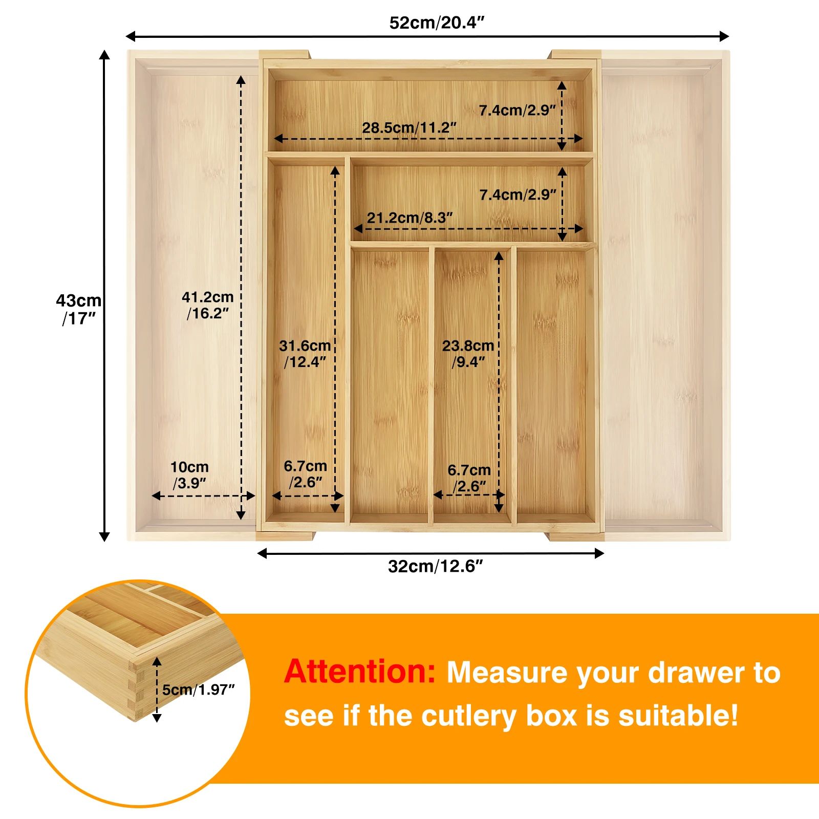 Bambus-Besteckkasten, ausziehbar